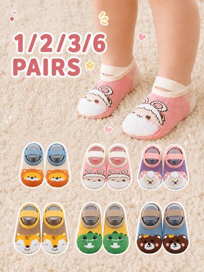 1/2/3/6 Pairs Kids Anti-Slip Learning To Walk Socks, Baby Home Floor Socks, Infant Soft Bottom Anti-Fall Socks, Children Socks