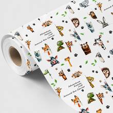 Fantasy Pastoral Cartoon Style 2-Pack Mixed Square Coated Paper Bird & Jungle Animal Print, With House, Paw Print And Positive Text Details, Decorative Gift Wrapping Paper Roll Set, Suitable For Birthday Celebration, All Holidays And Year-Round Gift Box & Bouquet Wrapping - Animal Patterns - View 12