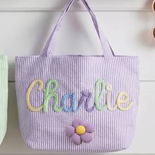 1pc Customized Bubble Gauze Tote Bag, Personalized Chenille Name Toiletry Bag, Travel Organizer Makeup Gift For Girlfriend/Mom/Teacher - Multicolor - View 19