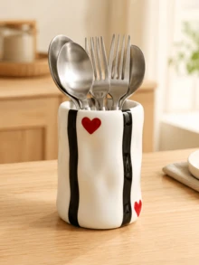 1pc Heart Pattern Utensil Holder, Multi-Use Kitchen Cutlery Organizer, Spoon Fork Chopstick Storage Cup, Cute Tabletop Storage Container For Kitchen & Dining Room - Multicolor - View 4