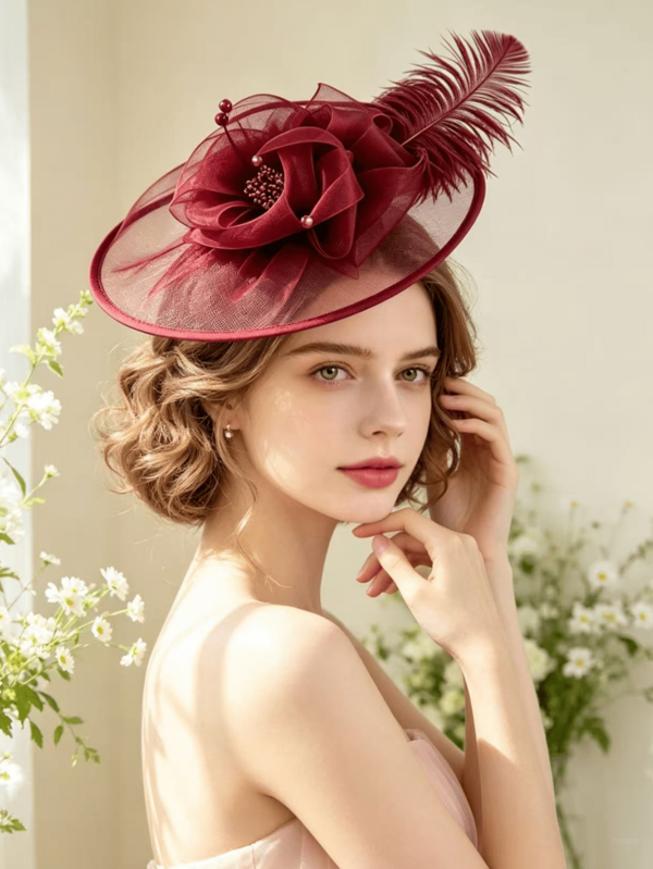 1pc Women's Elegant Hat, Suitable For Tea Party, Evening Banquet, Horse Racing, Tea Party, With Feather Hair Clip, Suitable For Bride, Wedding, Party Use. Vintage Brighton Felt Hat, Beret, Church Hat, Victorian Small Round Hat, Lolita Style Accessory, Holiday Gift, Daily Outing And Travel, Flexible To Wear