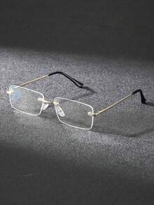 1 Pair Men's Rectangular Metal Frame Clear Glasses, Suitable For Vacation, Back To School, Daily Wear, Computer Reading, Gaming, TV, Phone Accessories - Clear - View 7