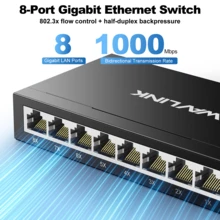 Conmutador divisor Gigabit de 8 puertos, montaje en pared y escritorio, plug-and-play, carcasa de metal duradera - Tipo de Enchufe A USA (110-127V) - Ver 4