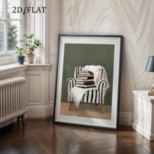 1 Pc Unframed Posters Wall Arts Cozy Reading Nook Wall Art Stack Of Books On Chair Canvas Print Neutral Aesthetic Decor Book Lover Minimalist Literary Artwork - Abstract - View 5