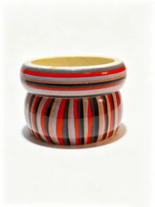2pcs Color Block Striped Wide Acrylic Bracelets, Sweet Girl Layered Bangle Accessories Suitable For Women's Daily Wear - 2-piece Colorful Bracelet Set - View 10