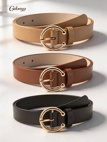 3Pcs Women's Belts, Office Casual Style, PU Leather Handmade Luxury, Suitable For All Seasons, Women's Decorative Belts, Fits Jeans/Casual Pants/Formal Wear, Great Gift Choice - Multicolor-2 - View 11