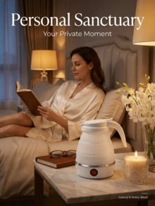 dilidili Portable Foldable Electric Kettle - 600W Power, 0.6L Capacity, Made Of 304 Stainless Steel + Silicone, Automatic Shut-Off Protection, Compact And Lightweight, Suitable For Travel, Home Or Office Use - White - View 1
