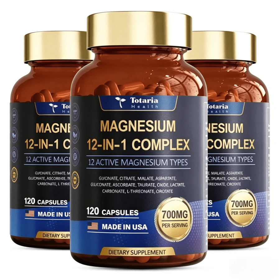 12-In-1 Magnesium Complex 700mg Supplement Capsules - Relaxation Muscle, Heart Health, Stress Relief, Vegan, 120 Caps - 3件 - 查看 1