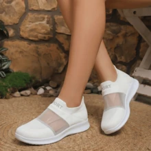 Women's Quick-Dry Water Shoes, Breathable Knitted Mesh, Non-Slip Barefoot Diving Shoes, Gradient Sole, Suitable For Beach, Swimming, Yoga, Casual - 1688 Fish Silk White - View 3