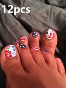 12 piezas de pegatinas de uñas de los pies de colores en relieve, incluye patrones de estrellas y flores, pegatinas de uñas de los pies de acrílico de colores en relieve estilo francés, adecuadas para uñas del Día de la Independencia - Multicolor - Ver 5