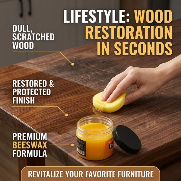 Lilin Perawatan Kayu Premium Beeswax - 82ml Perawatan Lantai dan Furnitur Kayu Keras, Perlindungan Kilap, Peningkat Kilau Alami untuk Furnitur dan Lantai, Pelindung Tahan Air, Mudah Diaplikasikan, Tahan Lama, Cocok untuk Penggunaan di Rumah, Kantor, dan Komersial