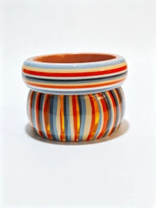2pcs Color Block Striped Wide Acrylic Bracelets, Sweet Girl Layered Bangle Accessories Suitable For Women's Daily Wear - 2-piece Colorful Bracelet Set - View 11