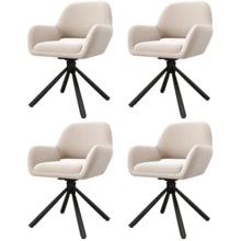 Set Of 4 Swivel Dining Chairs In Beige Velvet, With Armrests, Modern And Minimalist Style, Without Table. - 米色 - 查看 1