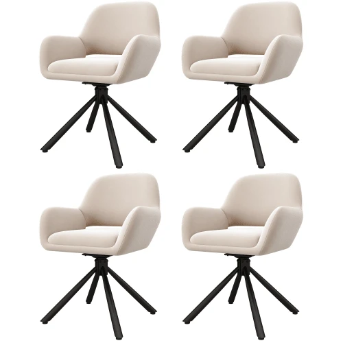 Set Of 4 Swivel Dining Chairs In Beige Velvet, With Armrests, Modern And Minimalist Style, Without Table. - 米色 - 查看 1
