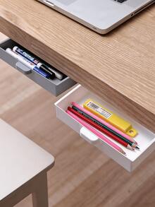 1pc No-Drill Self-Adhesive Drawer Storage Box, Hidden Under-Desk Stationery Organizer, Easy Install Durable Space-Saving Multipurpose Cabinet Sorting Bin For Home Office Kitchen Desk Daily Use,Back To School Season - Multiple Colors and Styles - View 7