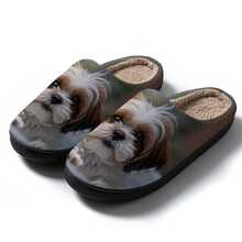 Double Animal Dog Casual Fabric Applique Halloween Heat-Pressed Cartoon Animal Slippers Home Winter Anti-Slip Plush Lining Printed Cute Animal - Brown - View 7
