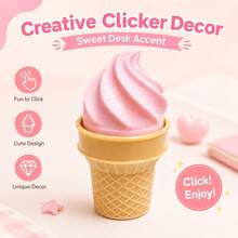 1pc Ice Cream Clicker Desktop Ornament, Cute Dessert Desktop Companion, Pink Soft Serve Ice Cream Cone Desk Decor, Creative Click Action Decoration, Suitable For Office Desk, Study Desk, Bookshelf And Gift - A - View 2