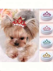 1/5/10pcs Faux Pearl Crown Pet Hair Clips - Fashionable Crown-Shaped Bows Suitable For Dogs And Cats - Grooming Supplies And Accessories - Multicolor - View 8