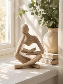 1pc Abstract Reading Figurine, Minimalist Book Lover Desktop Decor, Cream Style Bookshelf Ornament, Modern Home Office Sculpture, Cozy Bedroom Tabletop Decoration, Bookshelf Accessory, Aesthetic Room Decor, Teacher Student Gift, Housewarming Gift - A - View 7