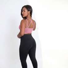 Sports Bra Top With Strappy Back, Cropped Top, Zero Transparency, With Removable Padding, Bubblegum Pink - Rose With Four Handles - View 2
