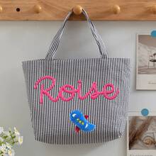 1pc Customized Bubble Gauze Tote Bag, Personalized Chenille Name Toiletry Bag, Travel Organizer Makeup Gift For Girlfriend/Mom/Teacher - Multicolor - View 74