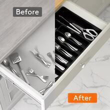 1pc Silverware Drawer Organizer, Expandable Kitchen Utensil Tray, Cutlery And Utensil Holder, Adjustable Plastic Storage Box For Spoons, Forks And Large Utensils - View 10
