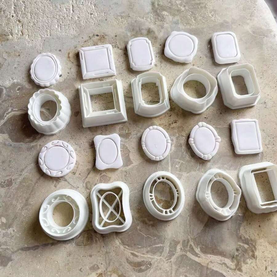 Geometric French Frame Style Soft Clay Mold, High Precision Cutting Mold, Handmade Gift Jewelry Pendant Clay Cutting Tool DIY Creative Decoration Earrings, Brooch, Clay Sculpture Making Mold - White - View 1