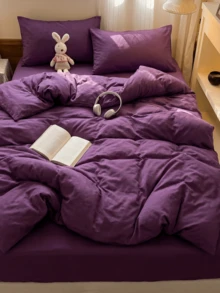2/3pcs Ultra Soft Solid Deep Purple Duvet Cover Bedding Set, Soft Breathable Wrinkle-Resistant, Helps Sleep, Luxury Hotel Style, Gift For Parents And Friends, Reversible Dual-Color Duvet Cover*1 Pillowcase*1/2, Extra Large/Large/Full/Twin - Purple - View 4