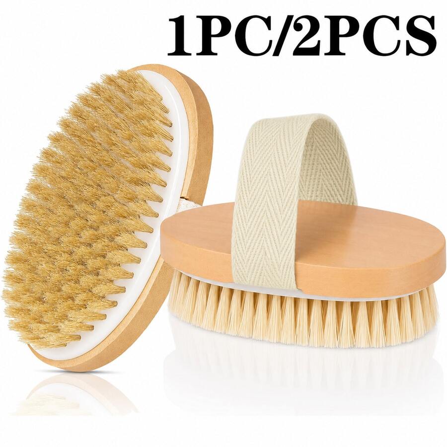 1/2pcs Dry Body Brush - Improve Skin Health & Beauty - Natural Bristles - Removes Dead Skin & Toxins, Improves Cellulite, Boosts Lymphatic Function, Exfoliates, Stimulates Blood Circulation, Home Bathroom Decor, Autumn, Back To School - Oval Brush - View 1