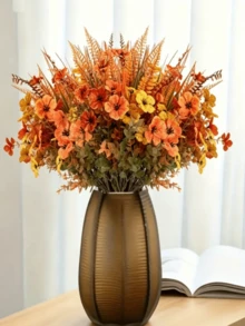 12pcs UV-Resistant Plastic Autumn Maple Flower Stems, Multi-Purpose Autumn Floral Stems For Table Centerpieces, Bridal Wedding Bouquets, Vases, Thanksgiving, Halloween And All-Season Party Decorations - Orange - View 3