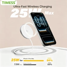 TIMESS Peng charger nirkabel portabel Qi2.2 25W, peng charger nirkabel magnetik, produk bersertifikasi Qi2 25W, antarmuka USB, pengisian cepat, desain ringan, kompatibel dengan iPhone 17/16/15/14/13/12 Pro Max Mini, kompatibel dengan iPhone 17 Pro Max - Putih - View 5