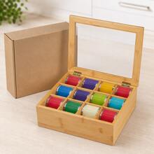 Teebeutel Organizer aus Bambus mit 12 großen Fächern und Sichtfenster, natürliche Teekiste für Küche, Büro, Teebeutel, Kaffeekapseln, Schmuck, Snacks und Bastelzubehör, praktische Aufbewahrungsbox, 28 - Beige - Übersicht 7