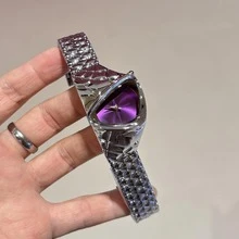 Reloj de cuarzo de lujo para mujer, caja asimétrica triangular, esfera con estrella cruzada, decoración de puntero minimalista, reloj de estilo vintage artístico único, un regalo de moda ideal/regalo de cumpleaños/opción de regalo festivo - Unitalla - Ver 7