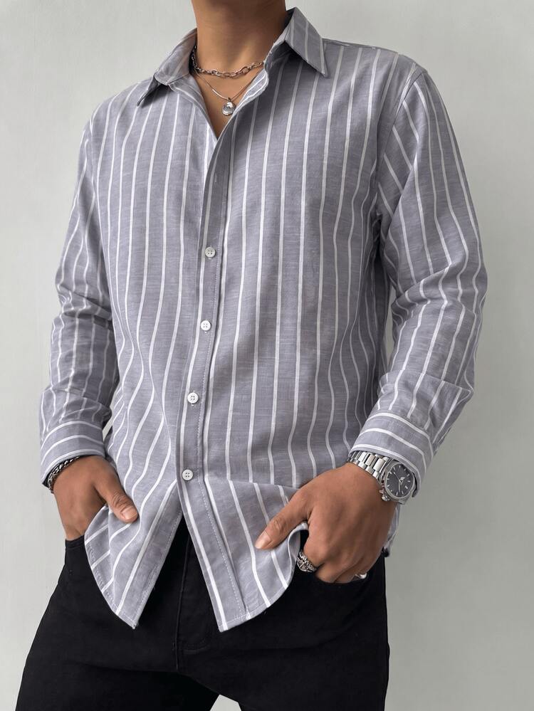 Men's Versatile Comfortable Casual Commute Striped Long Sleeve Shirt - Multicolor - View 4