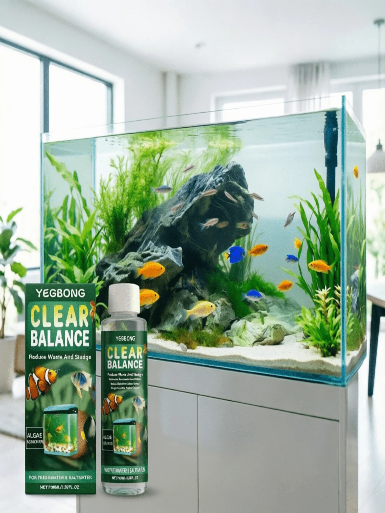 Fish Tank Cleaner Daily Cleaning Maintenance Freshwater Fish Tank Care Clear Fish Pond Cleaner Fish Pond Fish Tank Water Quality Purification Care Liquid - A-Blue - View 1