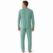 Men's Open Button Pajamas With Long Sleeves And Long Pants For Winter Post-Surgical Use In Knit Fabric - Verde - Ver 2
