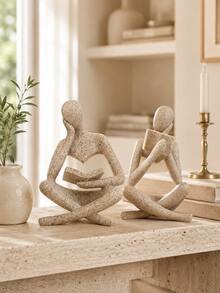 1pc Abstract Reading Figurine, Minimalist Book Lover Desktop Decor, Cream Style Bookshelf Ornament, Modern Home Office Sculpture, Cozy Bedroom Tabletop Decoration, Bookshelf Accessory, Aesthetic Room Decor, Teacher Student Gift, Housewarming Gift - A - View 4
