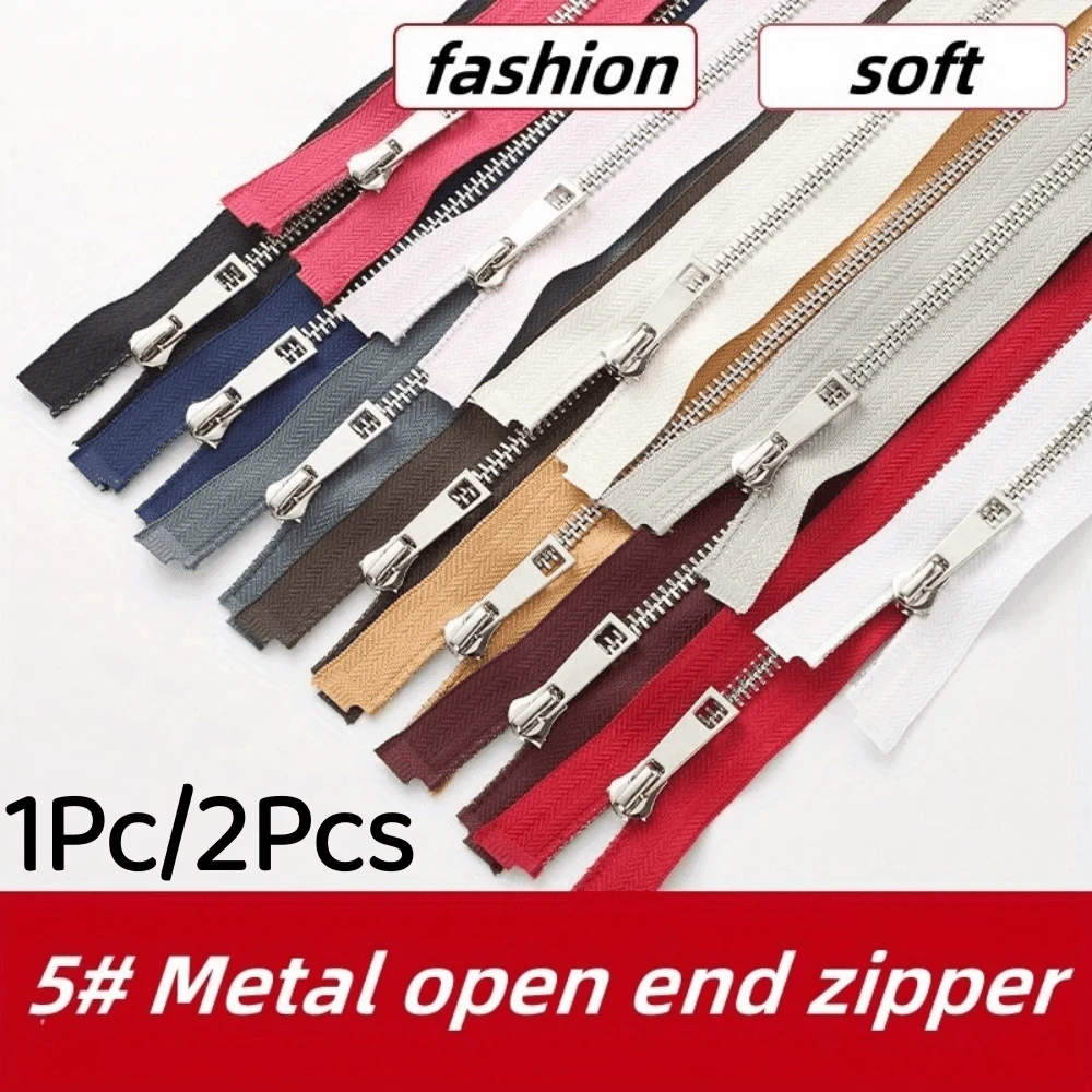 1Pc/2Pcs #5 Metal Zipper, Silver Teeth, Closed End, Y-Shaped Teeth Smooth Without Jamming, Suitable For Pockets And Leather Bags, Multiple Colors Available, Multiple Sizes Available