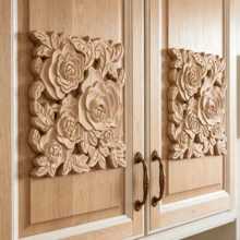 2pcs Solid Wood Carved Square Decals, Woodworking Supplies, Home Decorations, Suitable For Cabinets, Doors And Windows, Furniture, Background Walls, Porches, Offices And Other Decorations, Holiday Decorations, DIY Decorations. - Multicolor - View 8