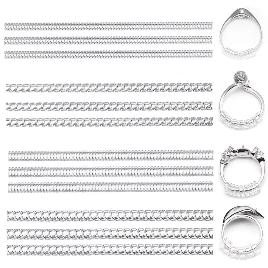KLONKEE 4/8/12 buah Alat Pengatur Ukuran Cincin untuk Cincin Longgar, Mandrel Pengukur Perhiasan untuk Membuat Perhiasan, Pelindung, Pengatur Jarak, Pengukur, Pengencang Spiral Silikon. - Clear - View 1