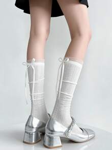 1/2 Pairs Spring/Summer Thin Sweet Versatile Ballet Style Bow Hollow Out Slouch Socks - Multicolor - View 8