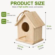 Wooden Light Wood House-Shaped Birdhouse, Hanging Bird House, Outdoor Bird House, Bird Nesting Box, Garden Birdhouse, Bird House For Outside, Bird Nest For Small Birds, Decorative Bird House For Garden, Yard, Patio, Balcony And Tree Hanging Decor - View 2
