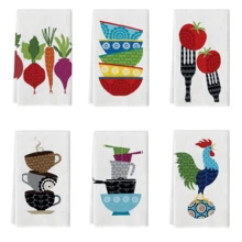 2/4/6Pcs,Vintage Folk Style Kitchen Hand Towels, Carrot Beet Tomato Rooster Cookware Pattern Quick Dry Reusable Cleaning Towels For Cooking Baking Home Decoration,Kitchen Accessories. - Multicolor - View 12