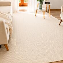 Tapete Grande Sala Quarto 2,00 x 2,50m 100% Algodão Natural Artesanal de Tear Cru Creme Geométrico Antiderrapante Lavável - Bege - Visão 3