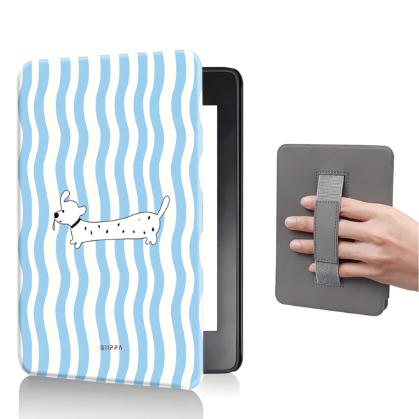 Wavy Puppy Pattern Protective Case For 7/6.8/6 Inch Kindle Paperwhite (12th/11th/10th/7th/6th/5th Gen - 2024) | Kindle Colorsoft Signature Edition E-Reader Accessory, Cute Minimalist Protective Case With Hand Strap, Suitable As A Gift For Colleagues And Friends