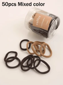 200/100/50/20pcs Seamless Hair Ties Neutral Earth Tones Elastic Hair Bands No Damage Ponytail Holders For Women Thick Hair Minimalist Hair Accessories - Coffee - View 5