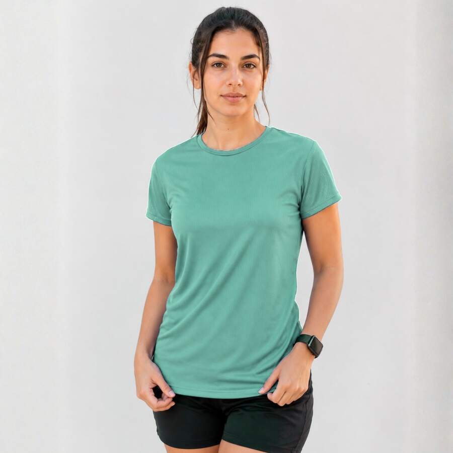 Camiseta Feminina Dry Fit Pro: Malha Respirável e de Secagem Rápida | Ideal para Academia, Treino e Corrida | Anti-Suor - Verde Agua - Visão 1