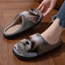 Double Animal Dog Casual Fabric Applique Halloween Heat-Pressed Cartoon Animal Slippers Home Winter Anti-Slip Plush Lining Printed Cute Animal - Brown - View 4