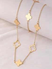 2pcs Fashion Minimalist Hollow Four-Leaf Clover Necklace And Bracelet Matching Jewelry Set – Elegant Lucky Symbol Pendant Necklace Paired With Coordinated Chain Bracelet, Exquisitely Crafted Four-Leaf Clover Design Symbolizing Good Luck And Positive Energy, Premium Gift Choice For Birthdays, Anniversaries, Mother's Day, Christmas, Valentine's Day Or Graduation - 2-piece Four-leaf Clover Necklace and Bracelet Set - View 2