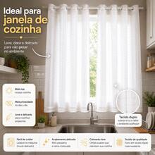 Cortina Cozinha 2,00m x 1,20 Voil Xadrez Quadriculado Forro Microfibra Duplo Tecido com Ilhós para Varão 19mm - Branco - Visão 5